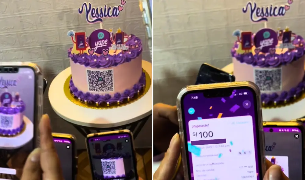 Invitados de la cumpleañera escanearon el código qr de Yape en la torta para 'yapearle'.