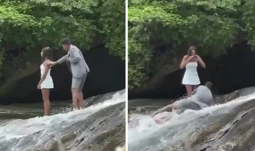 Usuarios critican los riesgos por grabar momentos extremos tras propuesta de matrimonio viral.