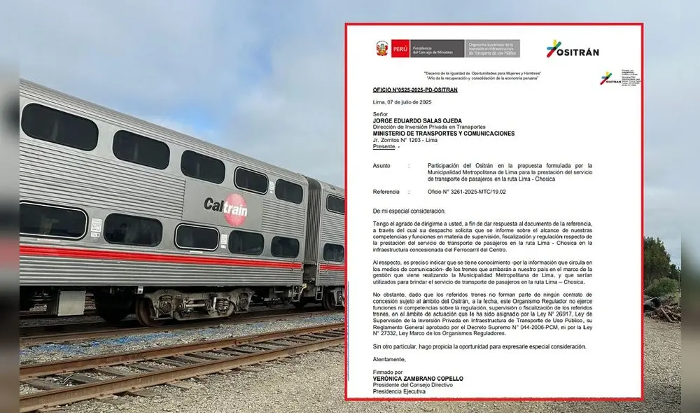 Ositrán respondió que no puede fiscalizar trenes de Caltrain.