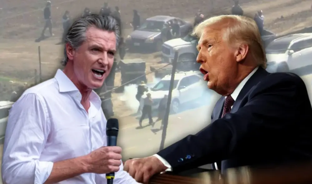 La intervención en Glass House Farms resultó en la detención de 10 trabajadores. El gobernador Gavin Newsom criticó el operativo, que empleó gas contra manifestantes. Foto: composición LR/EFE