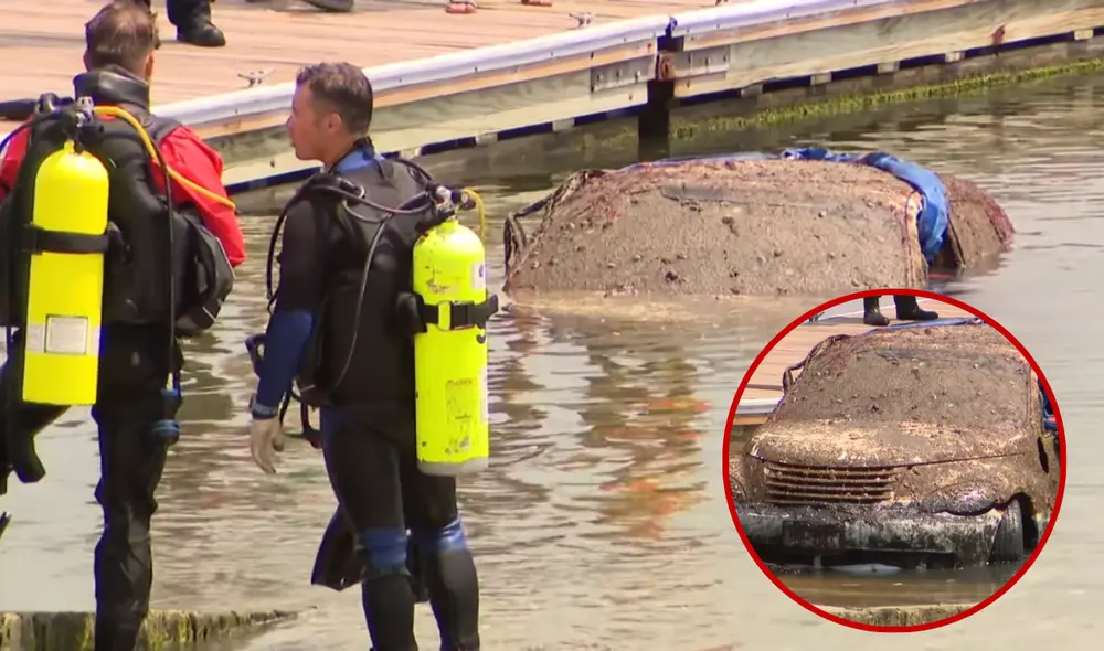 El vehículo llevaba más de una década oculto bajo el agua en Long Island. Foto: Captura News 12