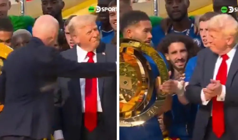 Donald Trump fue parte de la foto que los jugadores del Chelsea se tomaron alzando el trofeo del Mundial de Clubes. Foto: composición de LR/captura de DSports Donald Trump fue parte de la foto que los jugadores del Chelsea se tomaron alzando el trofeo del Mundial de Clubes. Foto: composición de LR/captura de DSports