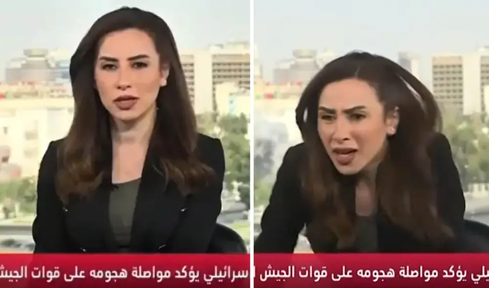 El ataque interrumpió en vivo una transmisión de Syria TV y sorprendiendo a la presentadora Dima Abodan, quien tuvo que evacuar el set. Foto: composición LR/Syria TV