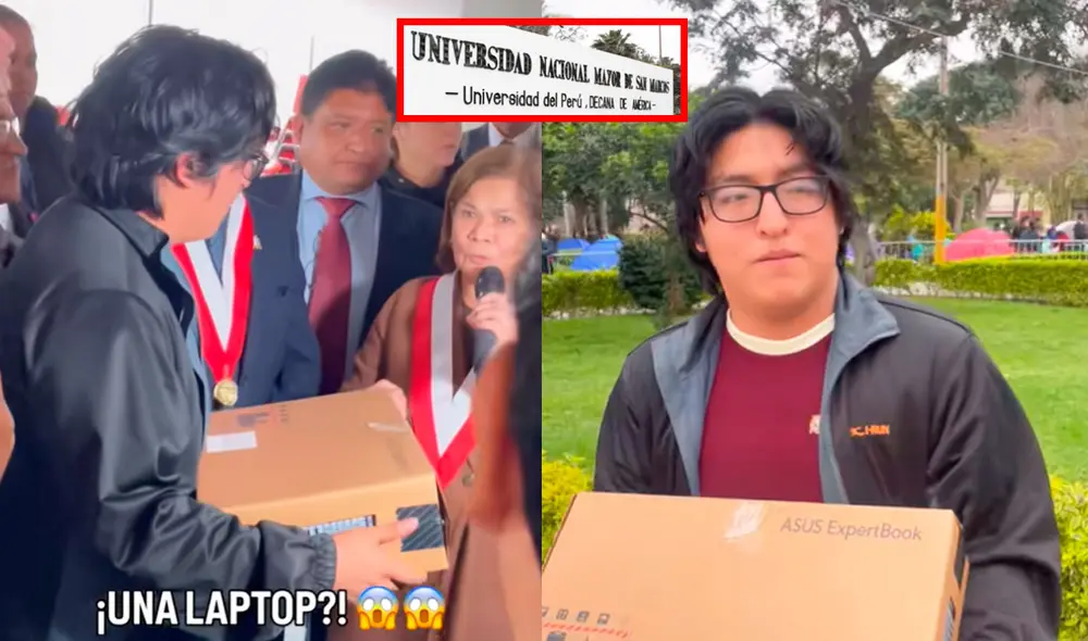 La decana de la UNMSM, Jerí Ramón, sorprendió a Junior Román con una laptop y dos almuerzos, en reconocimiento a su dedicación y esfuerzo. La decana de la UNMSM, Jerí Ramón, sorprendió a Junior Román con una laptop y dos almuerzos, en reconocimiento a su dedicación y esfuerzo.