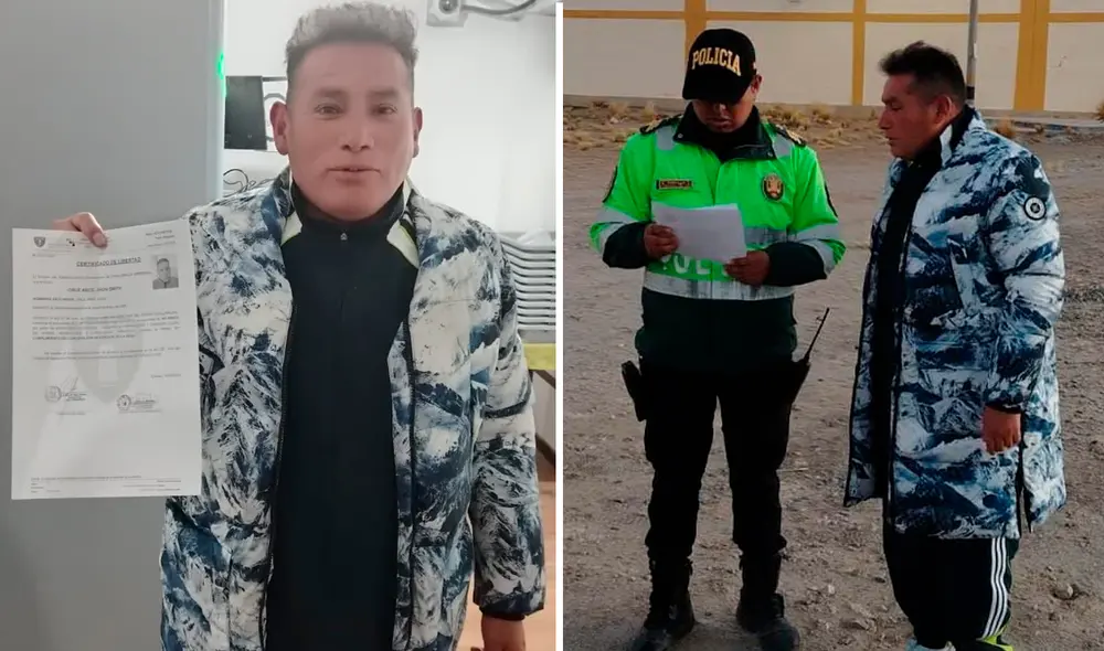 Jhon Smith Cruz Arce, al ser excarcelado del openal de Challapalca, la madrugada del domingo.