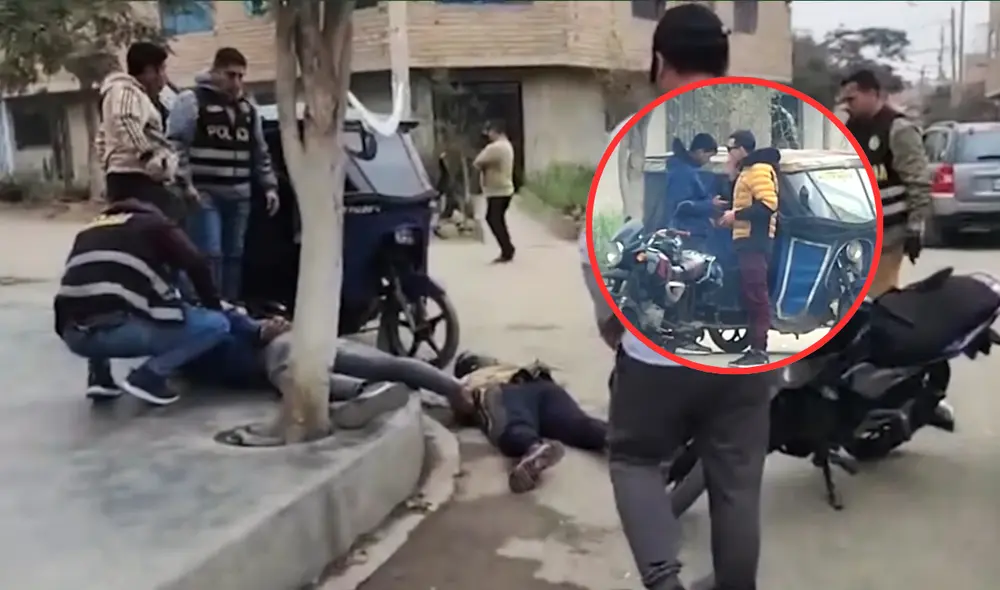 Policía los detuvo cuando habrían acabado de cobrar cupo a mototaxista. Foto: Composición LR/24 Horas