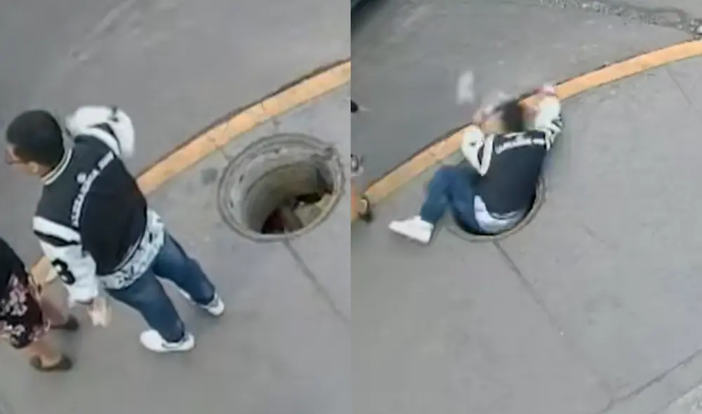 Un joven peruano en Trujillo cayó a un hueco e inmediatamente transeúntes fueron a ayudarlo.