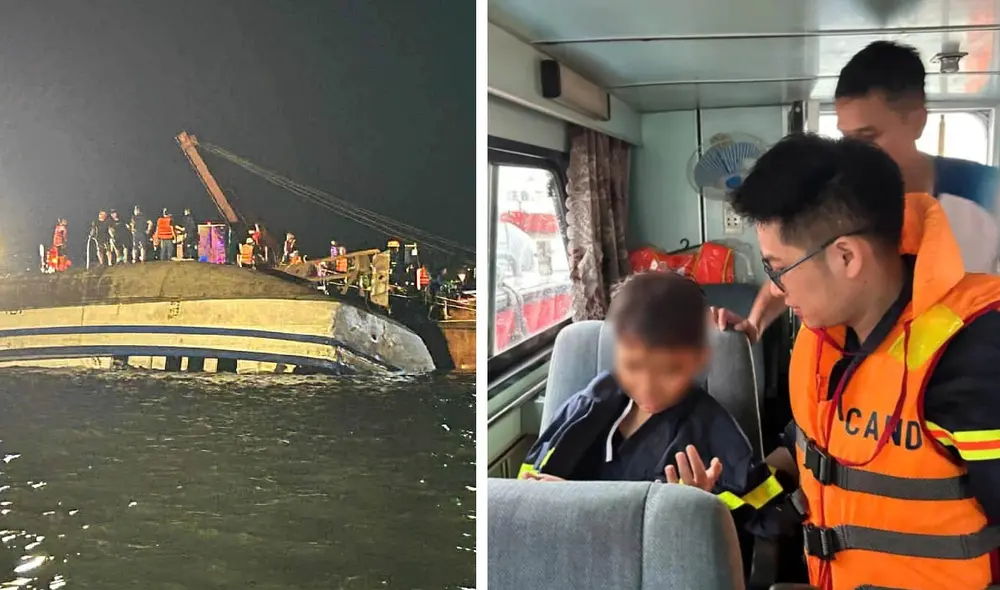 Un niño de 10 años sobrevivió al naufragio de un barco turístico en la bahía de Ha Long, Vietnam, el 19 de julio. La tragedia dejó al menos 38 muertos y cinco desaparecidos. Foto: composición LR/VN Express