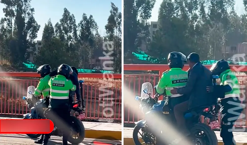 Policías de Huancayo ayudan a un adulto mayor a cruzar un puente en motocicleta. La conmovedora escena fue compartida en TikTok y aplaudida por los usuarios.