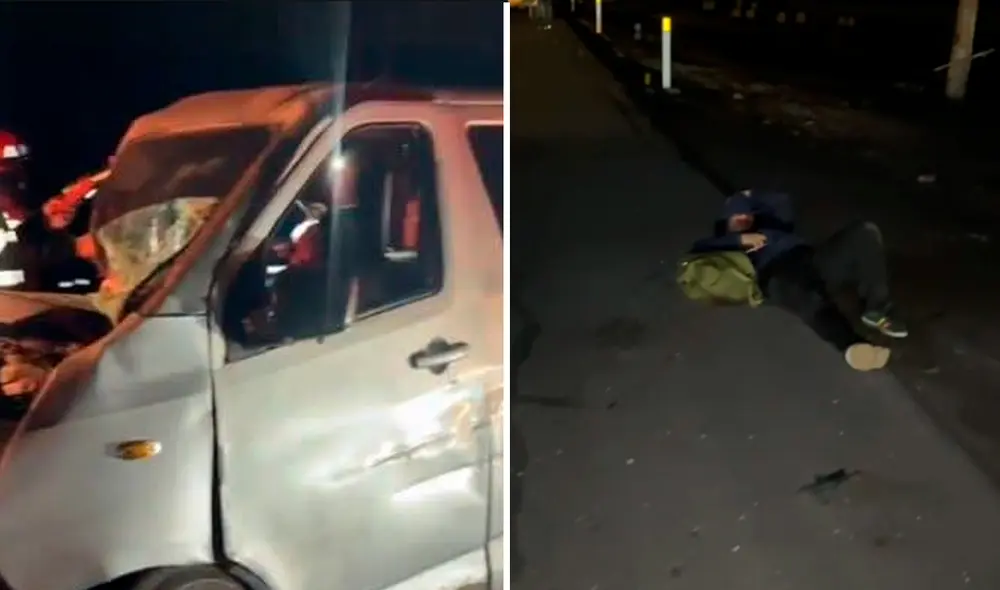 Los bomberos realizan las diligencias respectivas para rescatar a quienes quedaron atrapados en la minivan. Foto: Composición LR Los bomberos realizan las diligencias respectivas para rescatar a quienes quedaron atrapados en la minivan. Foto: Composición LR