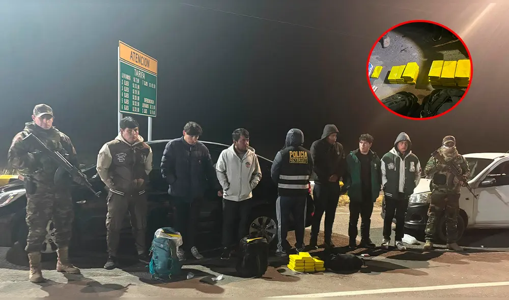 Seis hombre fueron detenidos. Transportaban las sustancias alucinógenas en mochilas dentro de un vehículo. Foto: Composición LR /PNP