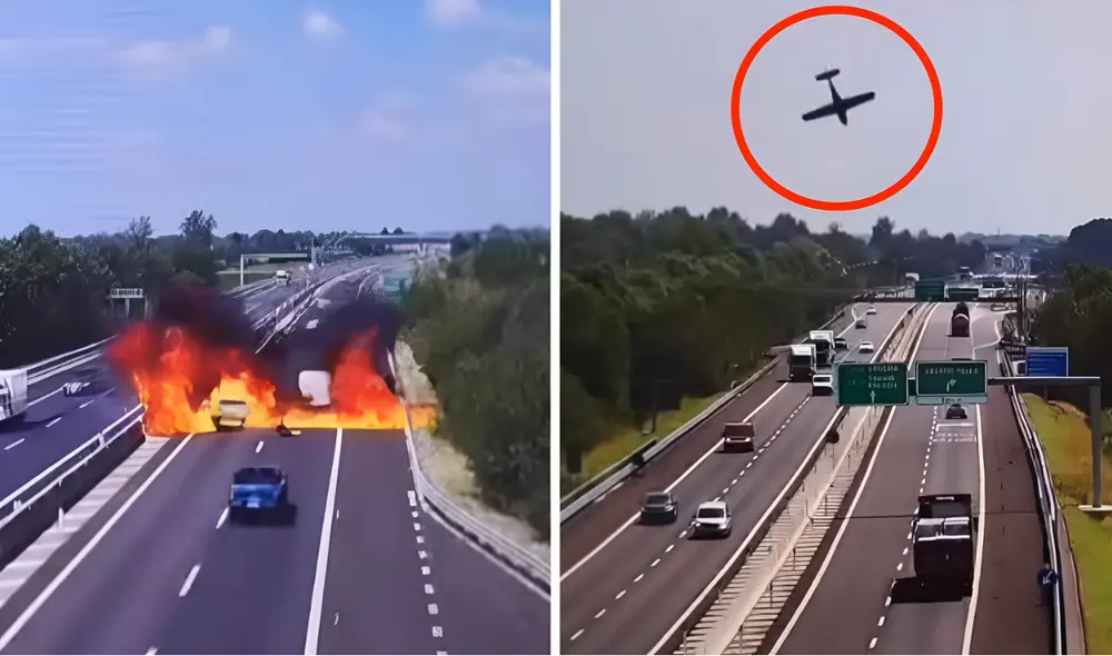 Avioneta se estrella en autopista de Italia y deja dos personas fallecidas tras fuerte explosión.