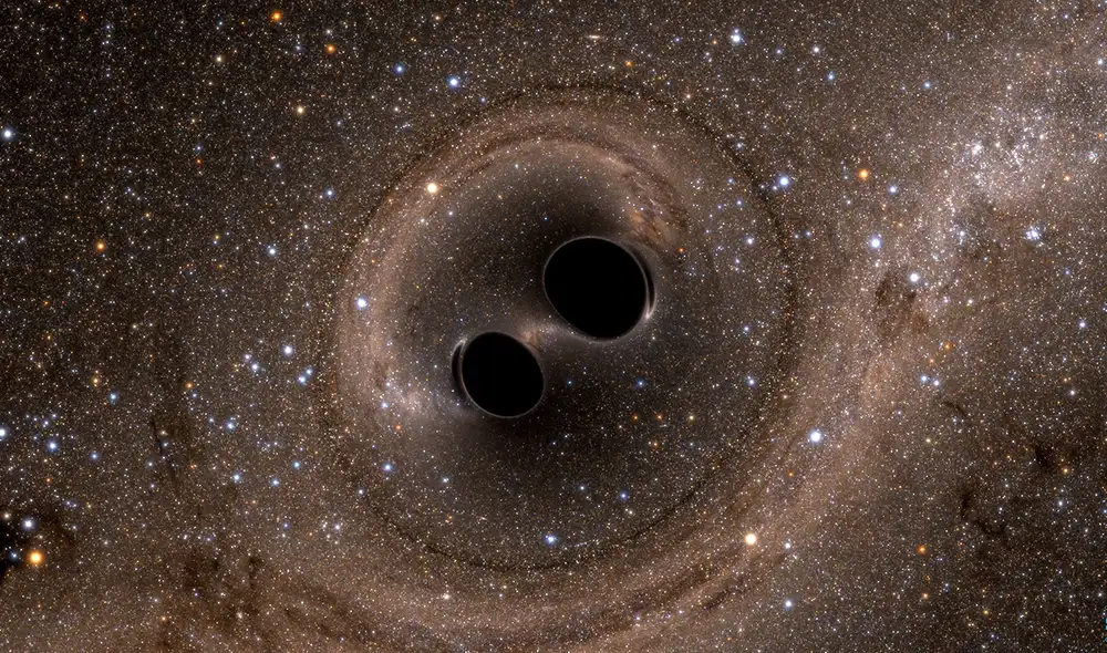 Astrónomos observaron la fusión de dos agujeros negros a miles de años de luz de distancia. Foto: LIGO/SXS Astrónomos observaron la fusión de dos agujeros negros a miles de años de luz de distancia. Foto: LIGO/SXS