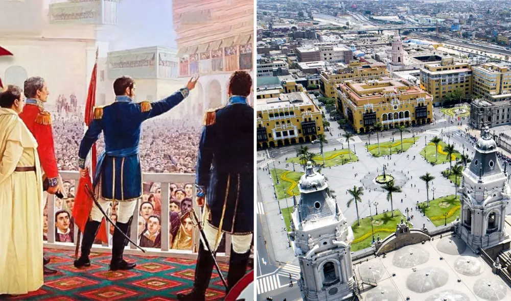 El argentino José de San Martín proclamó la independencia del Perú en la Plaza Mayor de Lima.
