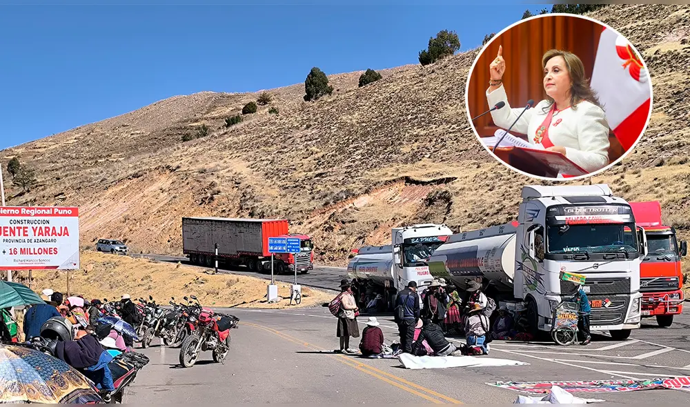 Pobladores en Puno exigen la renuncia de Dina Boluarte y el cierre del Congreso. Bloquearon la vía como medida de protesta. Foto: Composición LR /Cinthia Álvarez, La República Pobladores en Puno exigen la renuncia de Dina Boluarte y el cierre del Congreso. Bloquearon la vía como medida de protesta. Foto: Composición LR /Cinthia Álvarez, La República