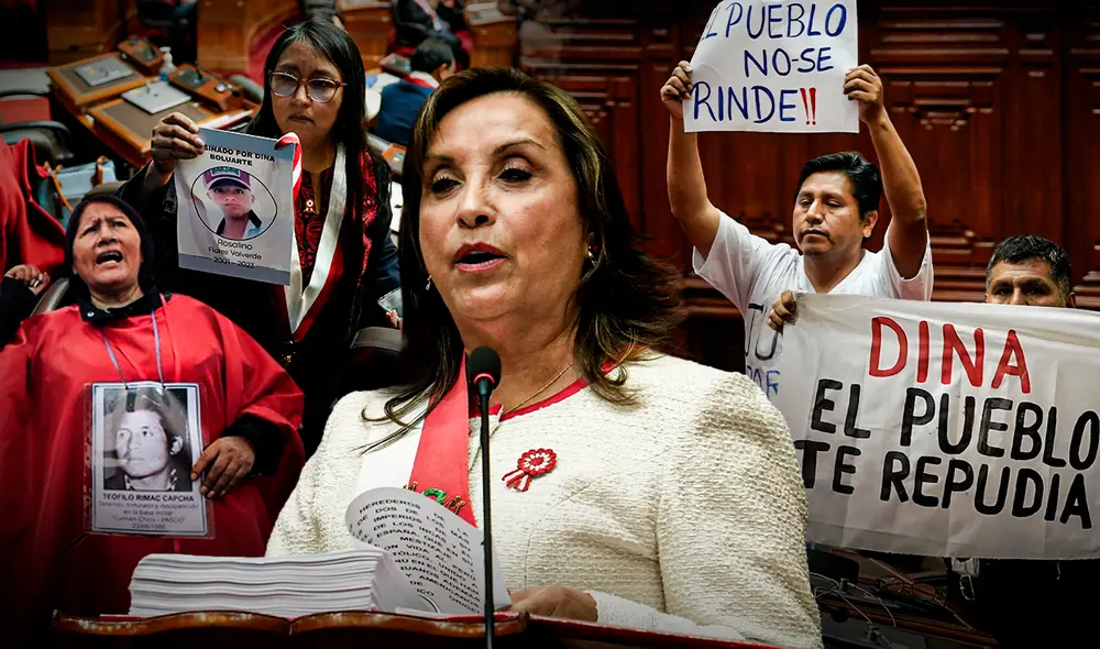 En su mensaje a la nación por fiestas patrias, Boluarte ignoró reclamos de ciudadanos que vienen protestando en el mes. Foto: composición LR