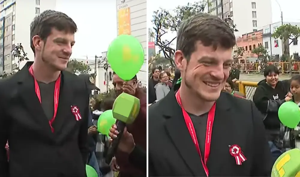 El joven alemán explicó que es su primera vez celebrando la Gran Parada Militar de Perú. El joven alemán explicó que es su primera vez celebrando la Gran Parada Militar de Perú.