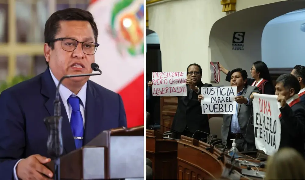 César Vásquez defendió a Dina Boluarte de las manifestaciones durante su mensaje a la nación.Foto: composición LR