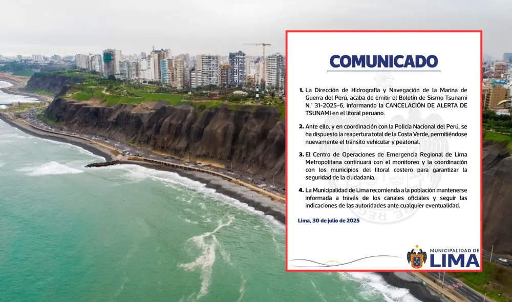 MML dispuso las medidas luego del anuncio de la Marina de Guerra el cual cancela la alerta de tsunami en todo el litoral peruano.