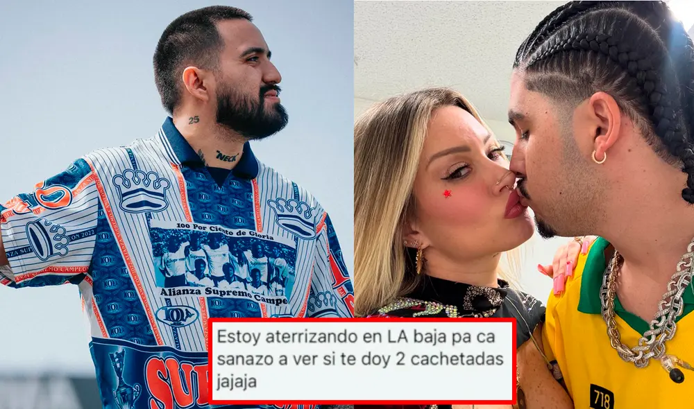 ‘El Prefe’, novio de Leslie Shaw, amenaza a influencer con golpearlo. Fotos: Instagram.