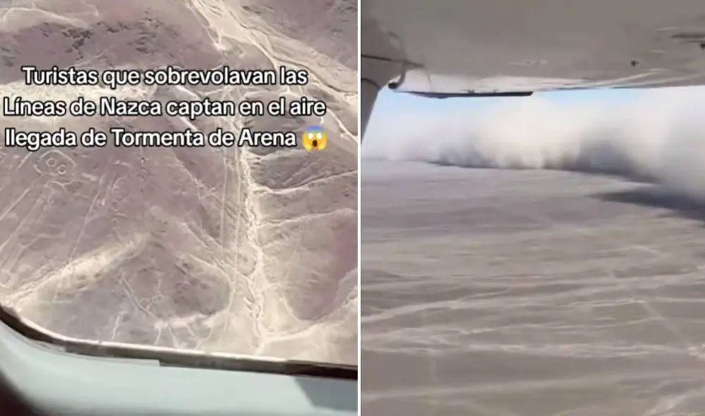 Los turistas viajaban en una avioneta cuando veían desde el cielo cómo avanzaba la tormenta de arena. Los turistas viajaban en una avioneta cuando veían desde el cielo cómo avanzaba la tormenta de arena.