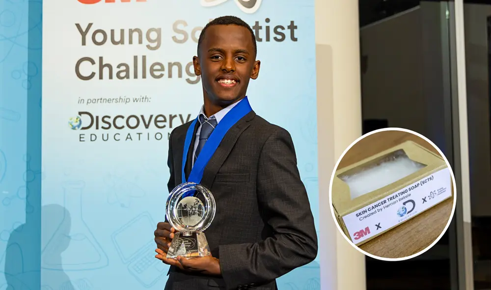 El adolescente Heman Bekele ganó el Desafío de Jóvenes Científicos 3M por su invento.