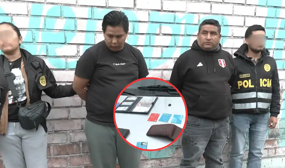 Implicados cayeron con tarjetas, documentos de identidad y un POS escondido debajo de auto. Foto: Composición LR/24 Horas