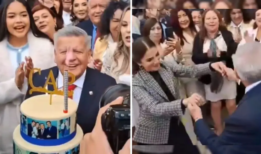 César Acuña bailó y cantó para celebrar su cumpleaños junto a miembros del Gore La Libertad. Foto: composición LR/Epicentro