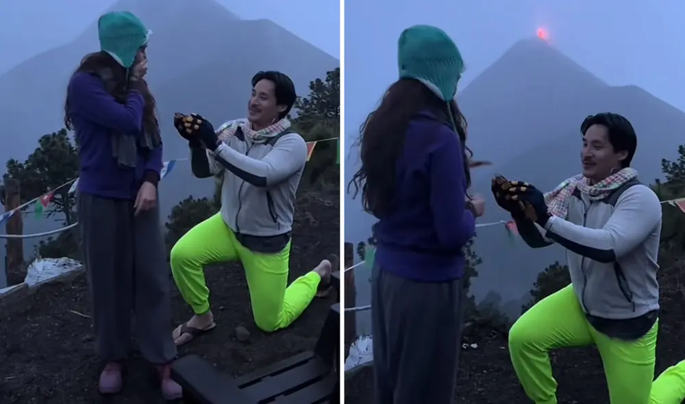 Volcán entra en erupción en el momento que hombre pide matrimonio.