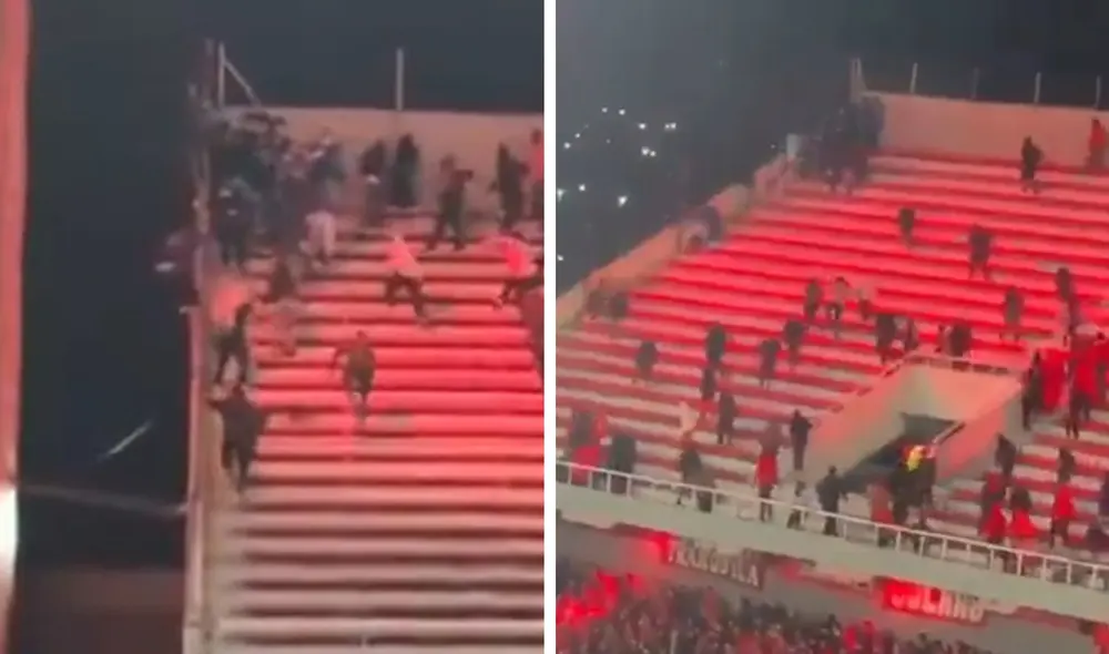 Hinchas de Independiente invadieron el sector donde se ubicaron los aficionados de la U. de Chile. Foto: composición de LR/captura de X