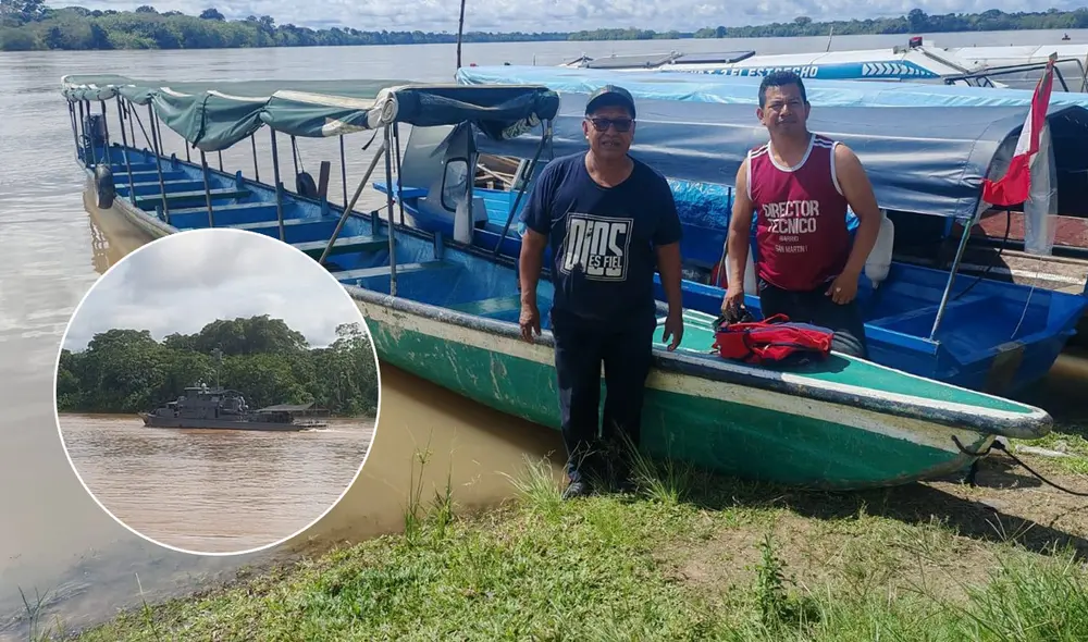 Consejero regional Meder Cárdenas (de azul), navegada en una labor de fiscalización por el Putumayo. Foto: composición LR.