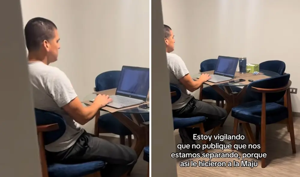 Usuarios de TikTok reaccionan con humor a video de mujer vigilando a su esposo.