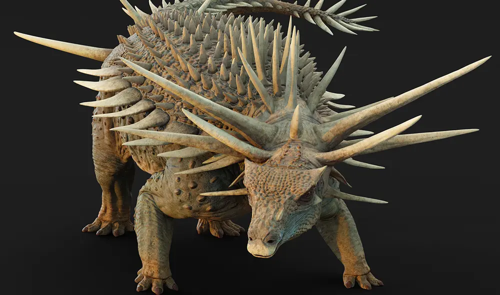 Reconstrucción digital de un artista de la vida de "Spicomellus afer" en Marruecos. Foto: AFP