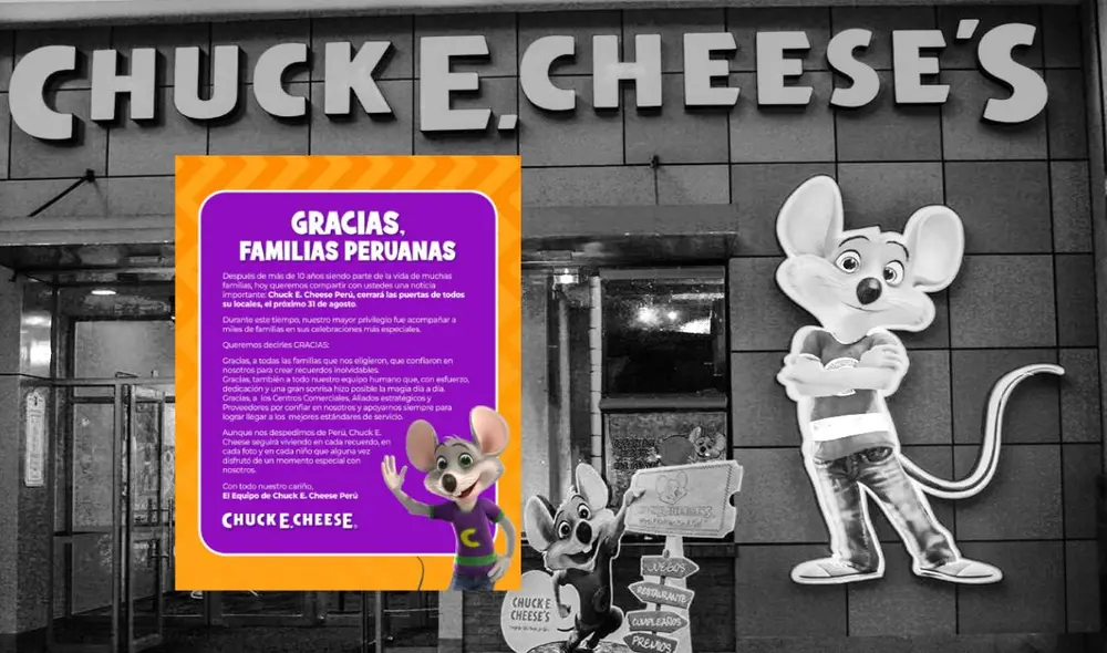 A través de un comunicado oficial Chuck E. Cheese's cierra sus puertas en todo Perú. A través de un comunicado oficial Chuck E. Cheese's cierra sus puertas en todo Perú.