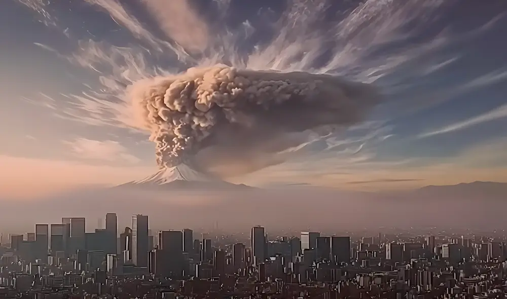Japón realizó varios videos hechos con IA para simular erupción del monte Fuji.