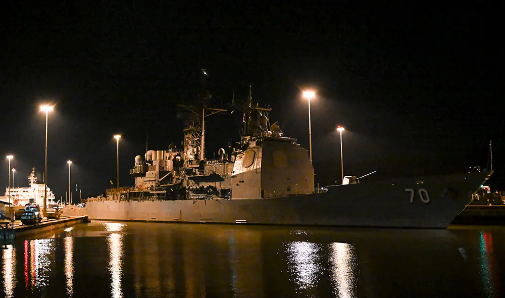 El USS Lake Erie, crucero de 173 metros de eslora y 9.800 toneladas de desplazamiento, permaneció dos días en el puerto de Rodman. Foto: AFP. El USS Lake Erie, crucero de 173 metros de eslora y 9.800 toneladas de desplazamiento, permaneció dos días en el puerto de Rodman. Foto: AFP.