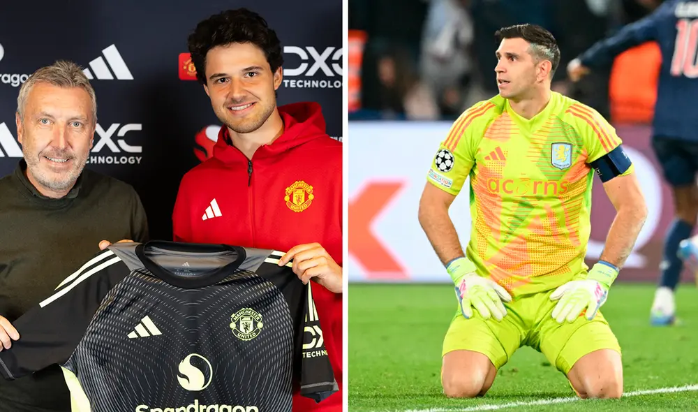 'Dibu' Martínez tendrá que quedarse en el Aston Villa por lo menos hasta el próximo mercado de fichajes. Foto: composición de LR/Manchester United/AFP 'Dibu' Martínez tendrá que quedarse en el Aston Villa por lo menos hasta el próximo mercado de fichajes. Foto: composición de LR/Manchester United/AFP