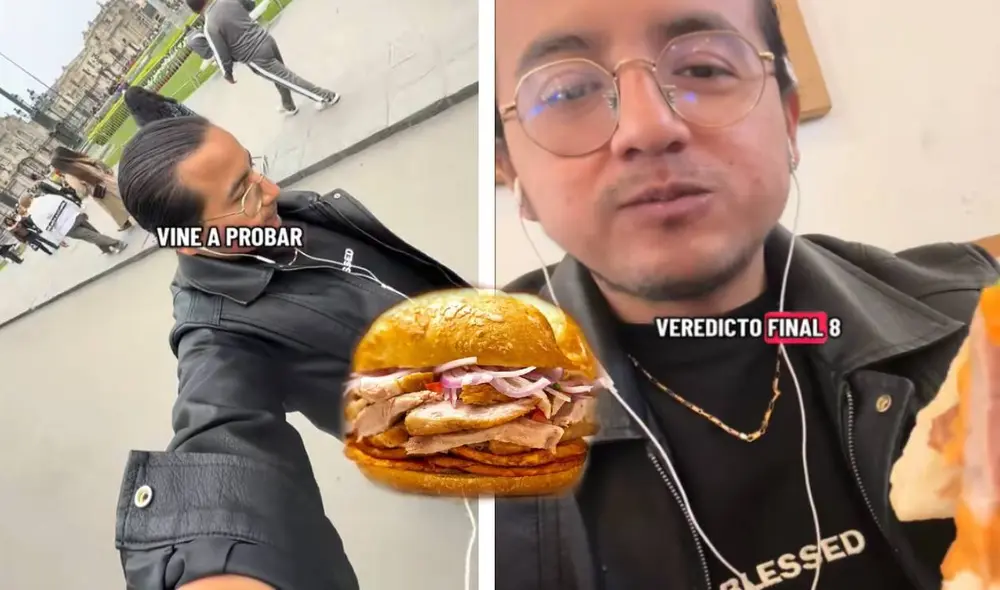 Joven ecuatoriano prueba el pan con chicharrón y dice que el Perú está fuerte.
