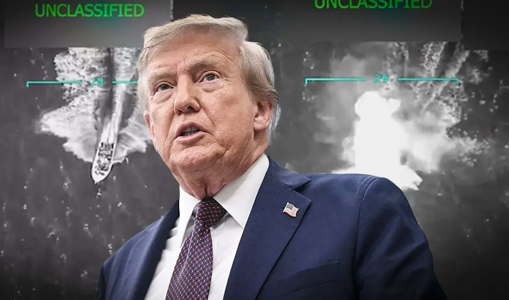 Trump develó video de embarcación destruida por EE. UU. en mar de Venezuela. Foto: composición LR/AFP