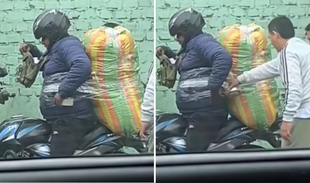 Repartidor sorprende al pegarse mercadería a su cuerpo con cinta adhesiva.