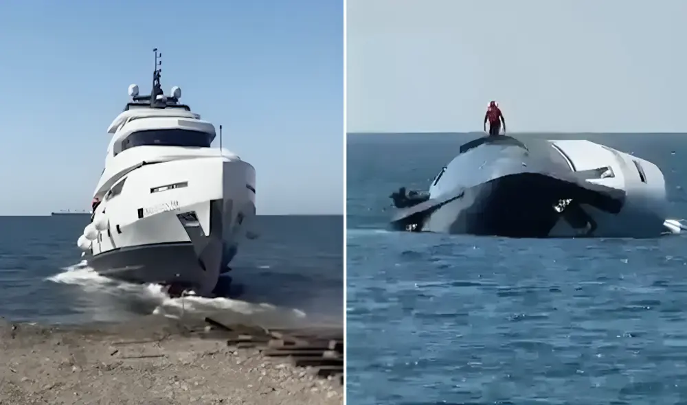 Un yate lujoso fue captado mientras se hundía frente a las costas del mar Negro, en Turquía, con varios pasajeros a bordo. Un yate lujoso fue captado mientras se hundía frente a las costas del mar Negro, en Turquía, con varios pasajeros a bordo.