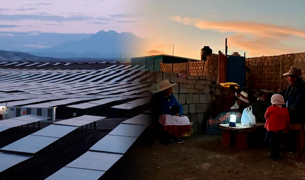 Pampa Clemesí, un poblado rural en Perú sin acceso a electricidad, frente a una de las mayores plantas solares de América Latina.