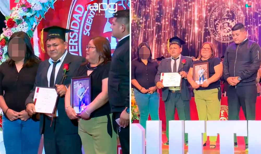 Tanto el padre como la madre del joven fallecido subieron al escenario para recoger el diploma de graduación de la UNI de su hijo.
