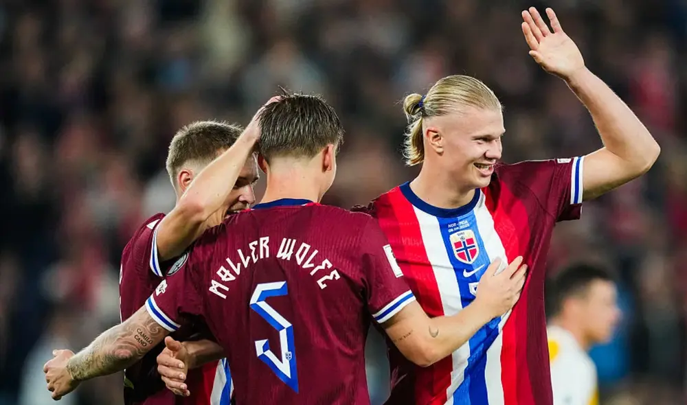 Erling Haaland marcó cinco goles en la victoria de Noruega por 11-1 ante Moldavia.