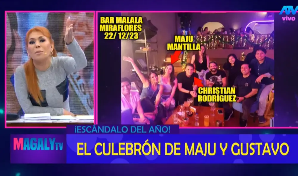 Magaly Medina volvió a tocar en su programa del tema Maju Mantilla, Gustavo Salcedo y el productor de Latina. Foto: ATV. Magaly Medina volvió a tocar en su programa del tema Maju Mantilla, Gustavo Salcedo y el productor de Latina. Foto: ATV.