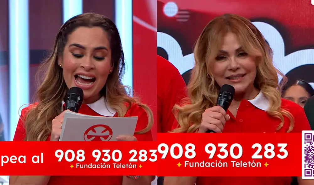 Gisela Valcárcel se mostró feliz de compartir la conducción de la Teletón 2025 con Ethel Pozo. Fotos: captura/América TV