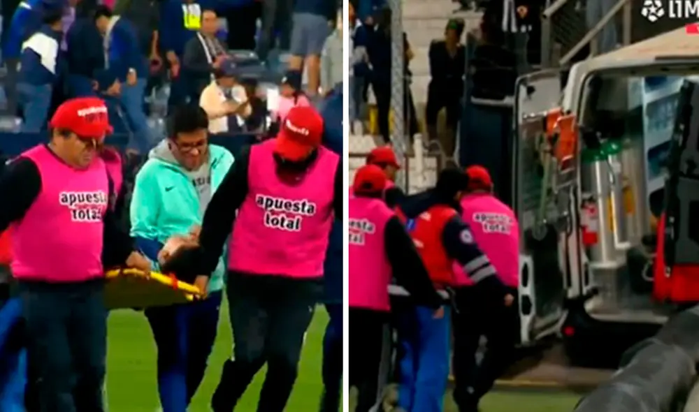 Gianfranco Chávez fue retirado en ambulancia del estadio Alejandro Villanueva. Foto: captura de L1  Max