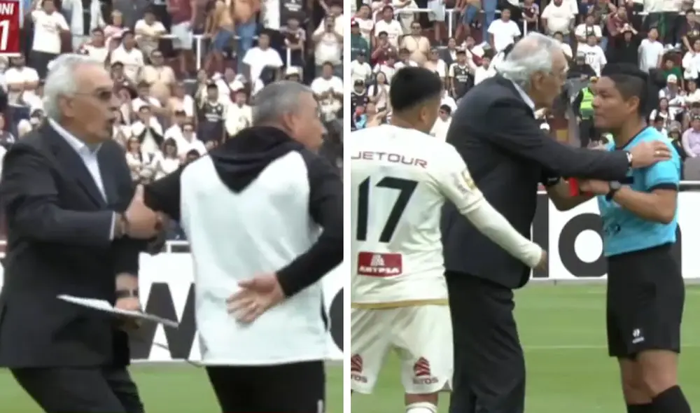 Jorge Fossati conversó con el árbitro tras hacer a un lado a su ayudante. Foto: captura de L1 Max Jorge Fossati conversó con el árbitro tras hacer a un lado a su ayudante. Foto: captura de L1 Max