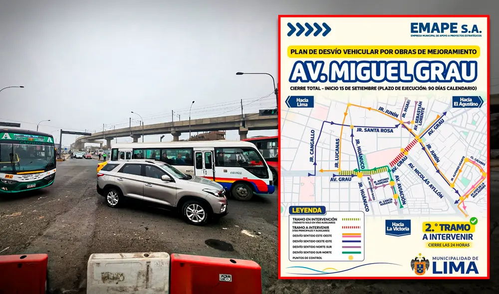 Largas colas de vehículos por plan de desvíos en av. Grau. Largas colas de vehículos por plan de desvíos en av. Grau.