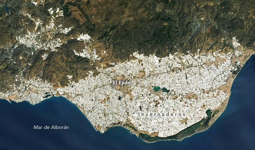 Invernaderos de Almería: 40.000 hectáreas que garantizan la seguridad alimentaria. Foto: NASA